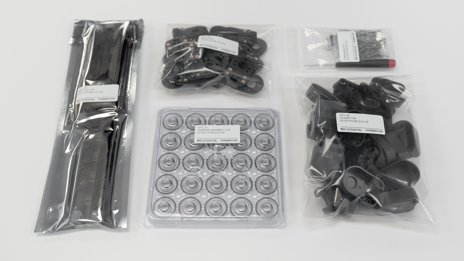 E5 encoder components in bulk packaging